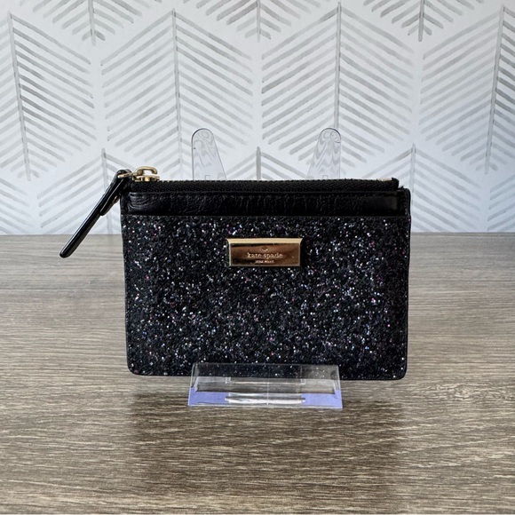 Kate Spade Black Sunset Lane Glitter Card Holder - Picture 1 of 4